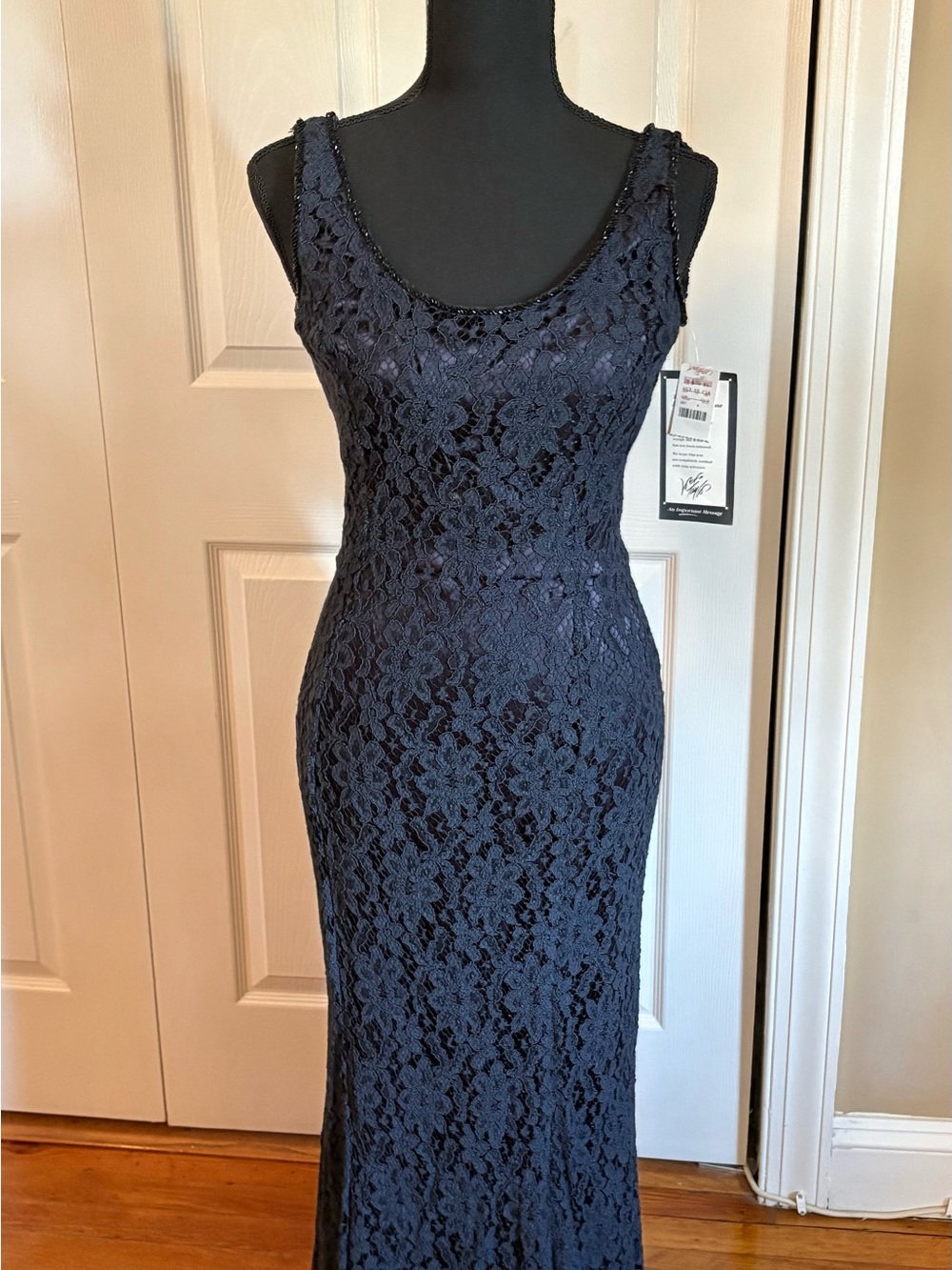 Sleeveless Navy Lace Maxi Dress